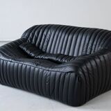Black Leather Sandra Sofa Set by Annie Hieronimus for Ligne Roset, 1973, Set of 6