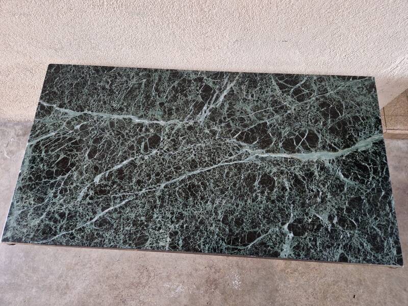 Brass coffee table with Alpine green veined marble top - 1960