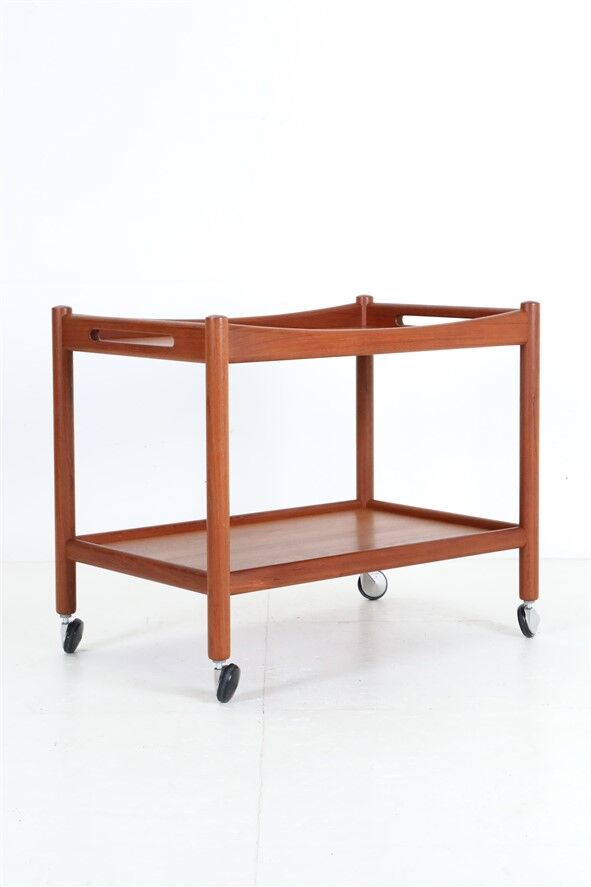 "AT-45" teak serving trolley by Hans Wegner for Andreas Tuck / Mid-century Danish modern design / 1960s