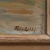 Oil on panel by Félix Labbé XXth riverside ceruse frame
