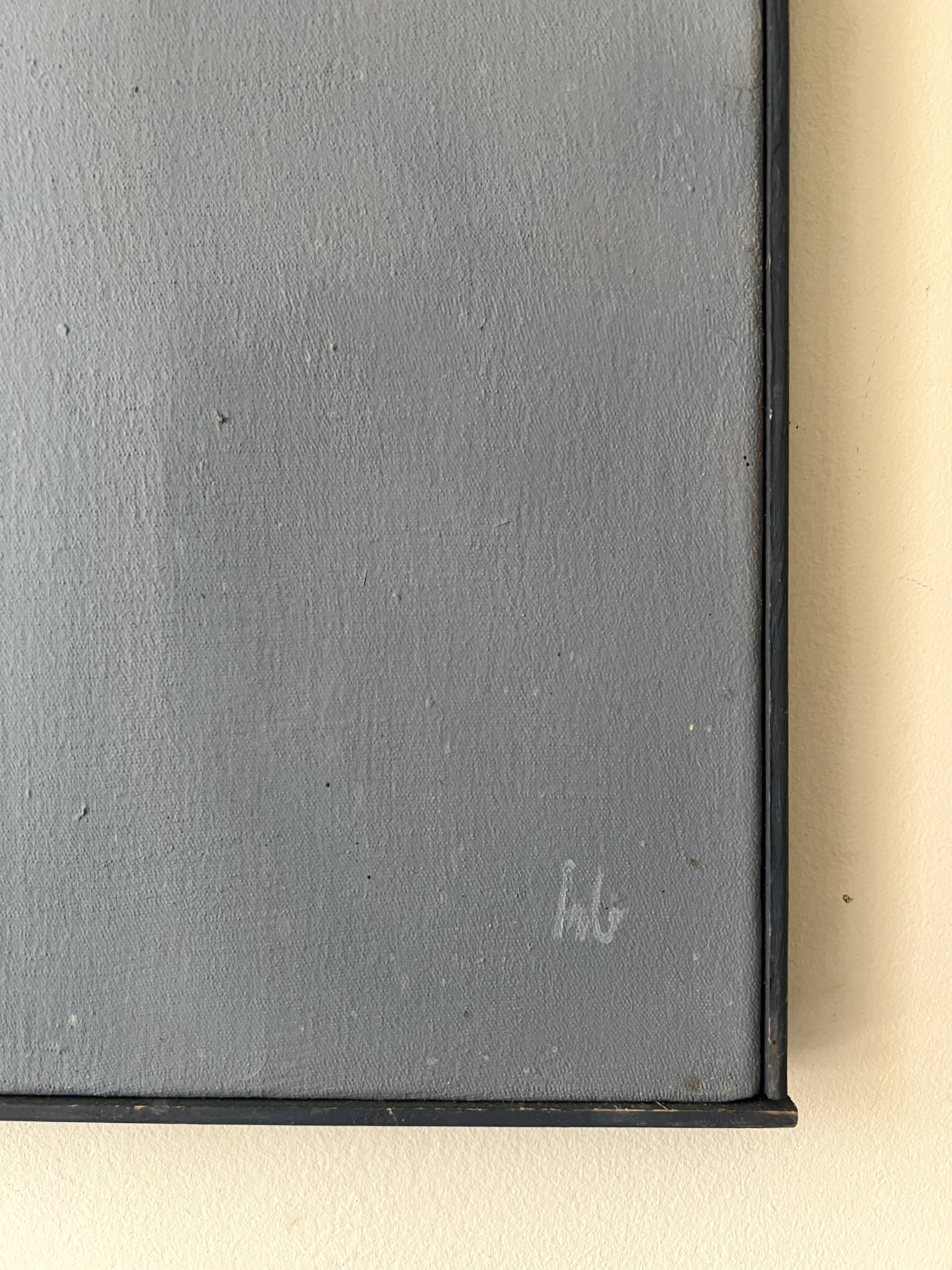 Large canvas painting, signed, contemporary abstract art in blue & gradient.