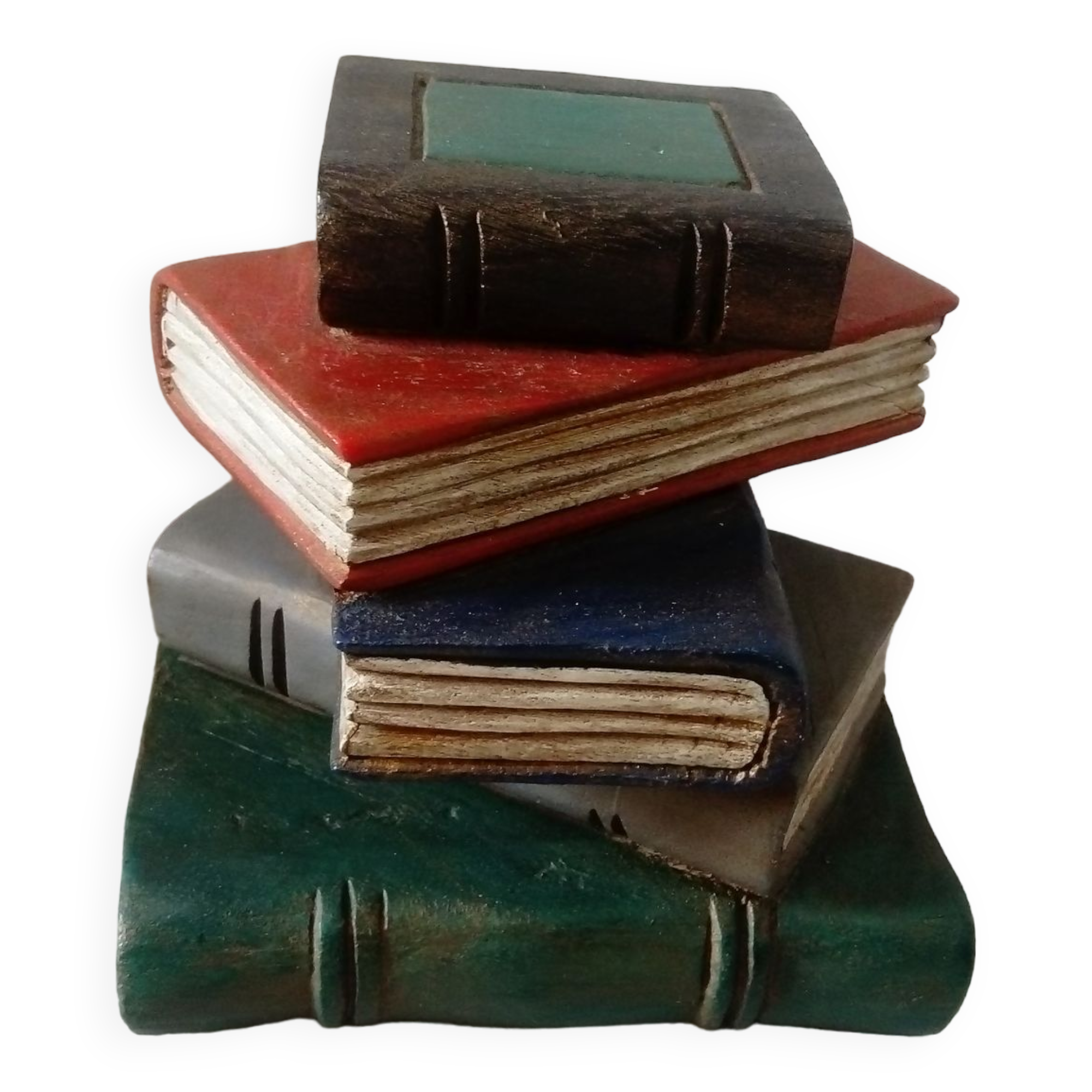 Hold pile holder of books carved wood trompe l oeil