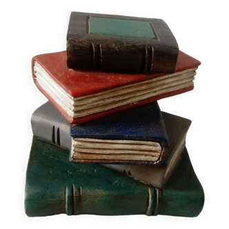 Cale porte pile de livres en bois sculpté trompe l oeil
