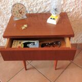 Varnished wooden bedside table Scandinavian style / vintage 60s-70s