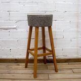 Tabouret en bois de hêtre avec assise rembourrée, années 1960