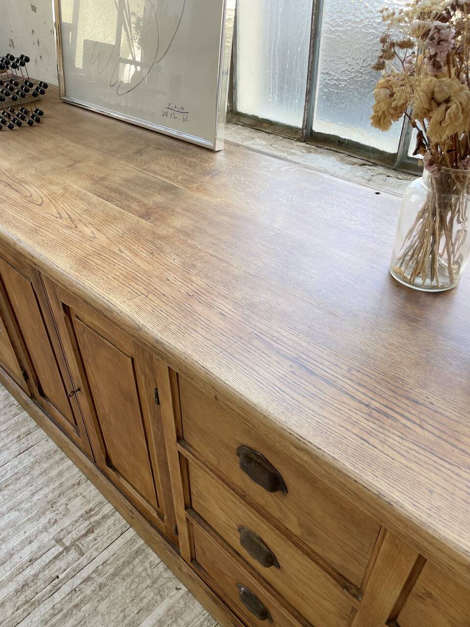 XXL solid oak counter sideboard