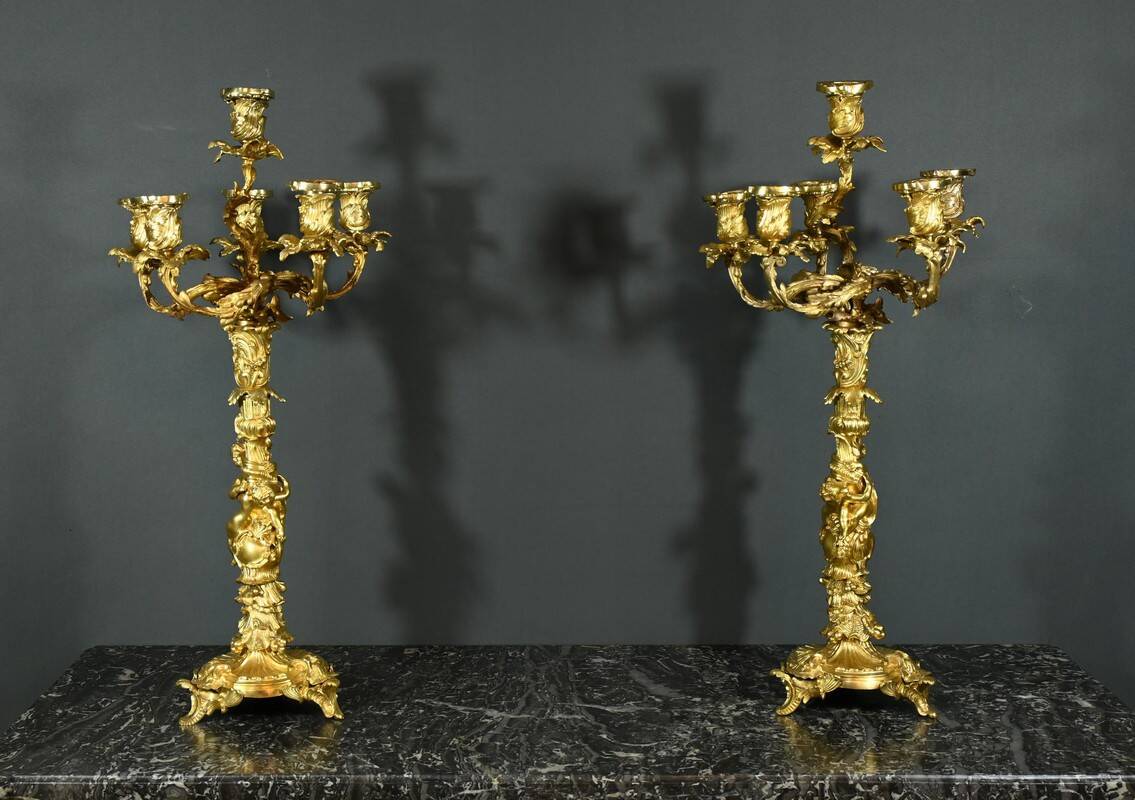 Bronze Candelabra, after J-A. Meissonnier, Rococo style, Napoleonic era
