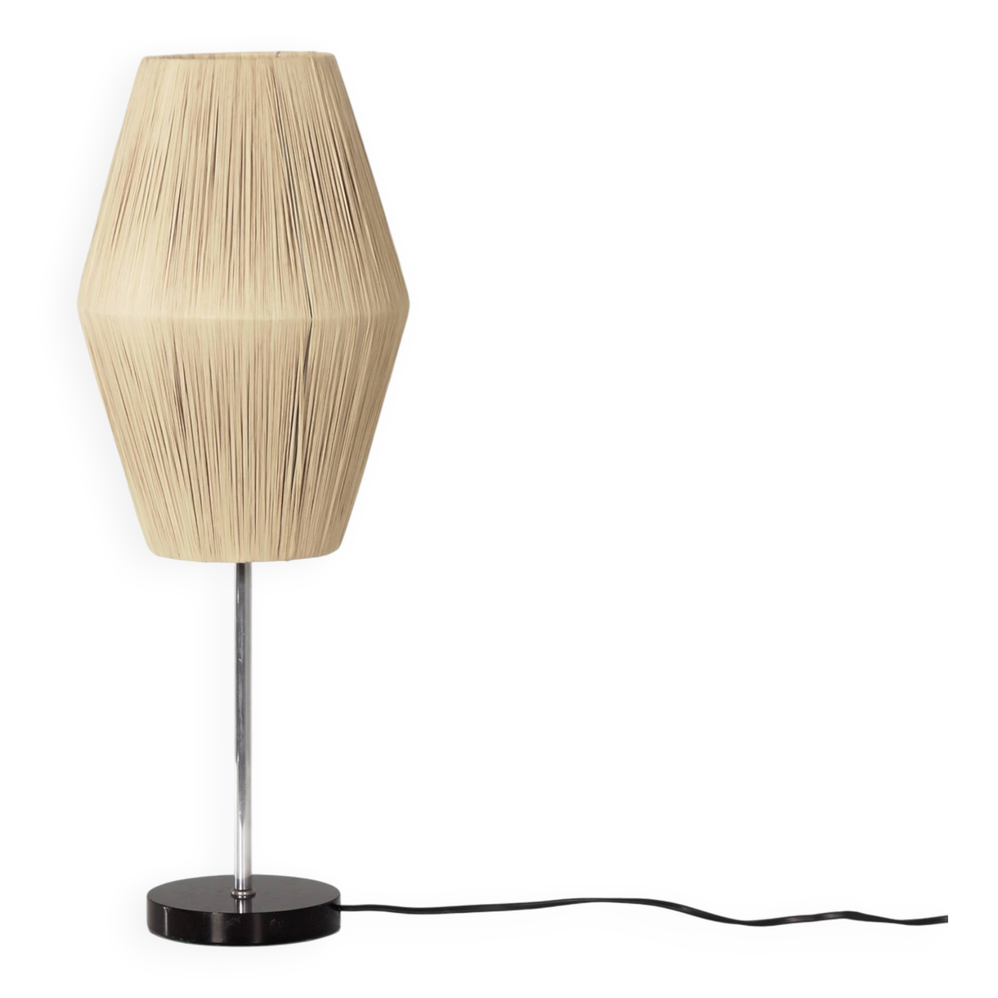 Vintage 60s table lamp with raffia shade and black marble base