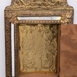 Antique Dutch Brass Ornate Repousse hanging Mirror Hall Cabinet