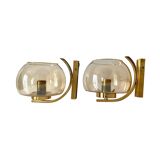 Brass and smoked glass arc wall lights. 1970