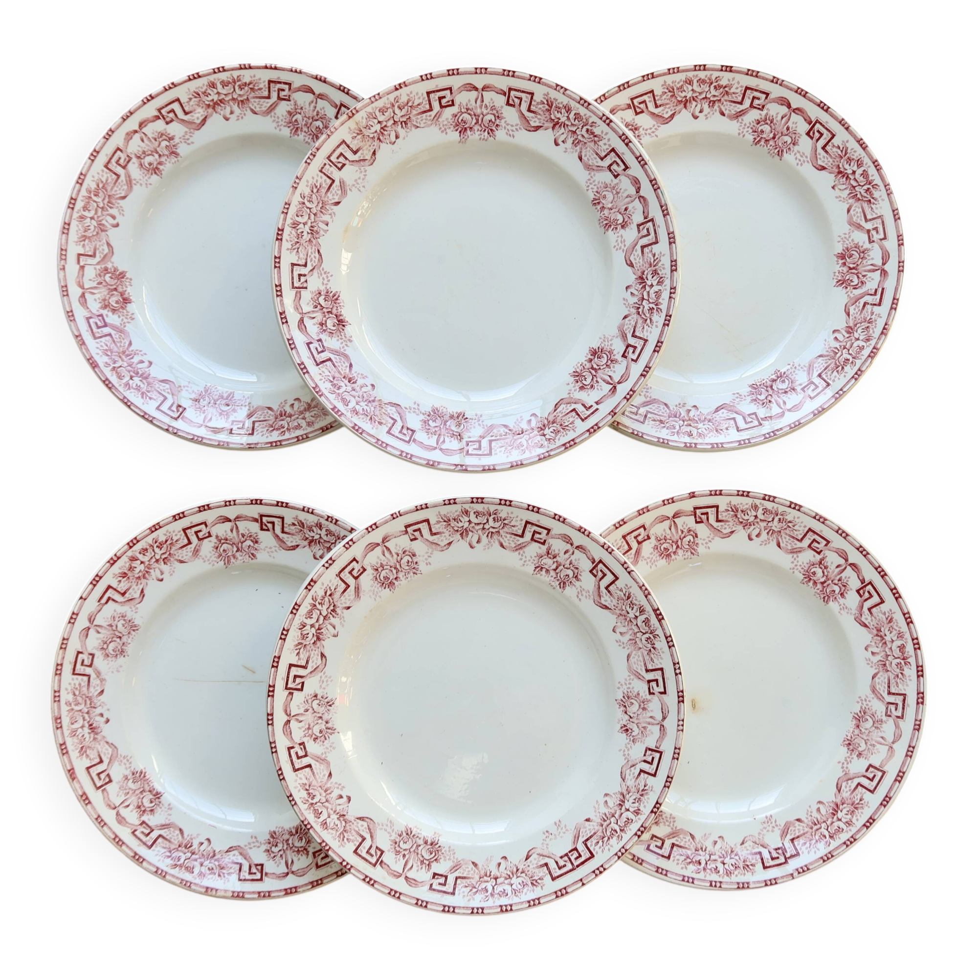 6 vintage ironstone dinner plates - Moulin des Loups - Athens pattern