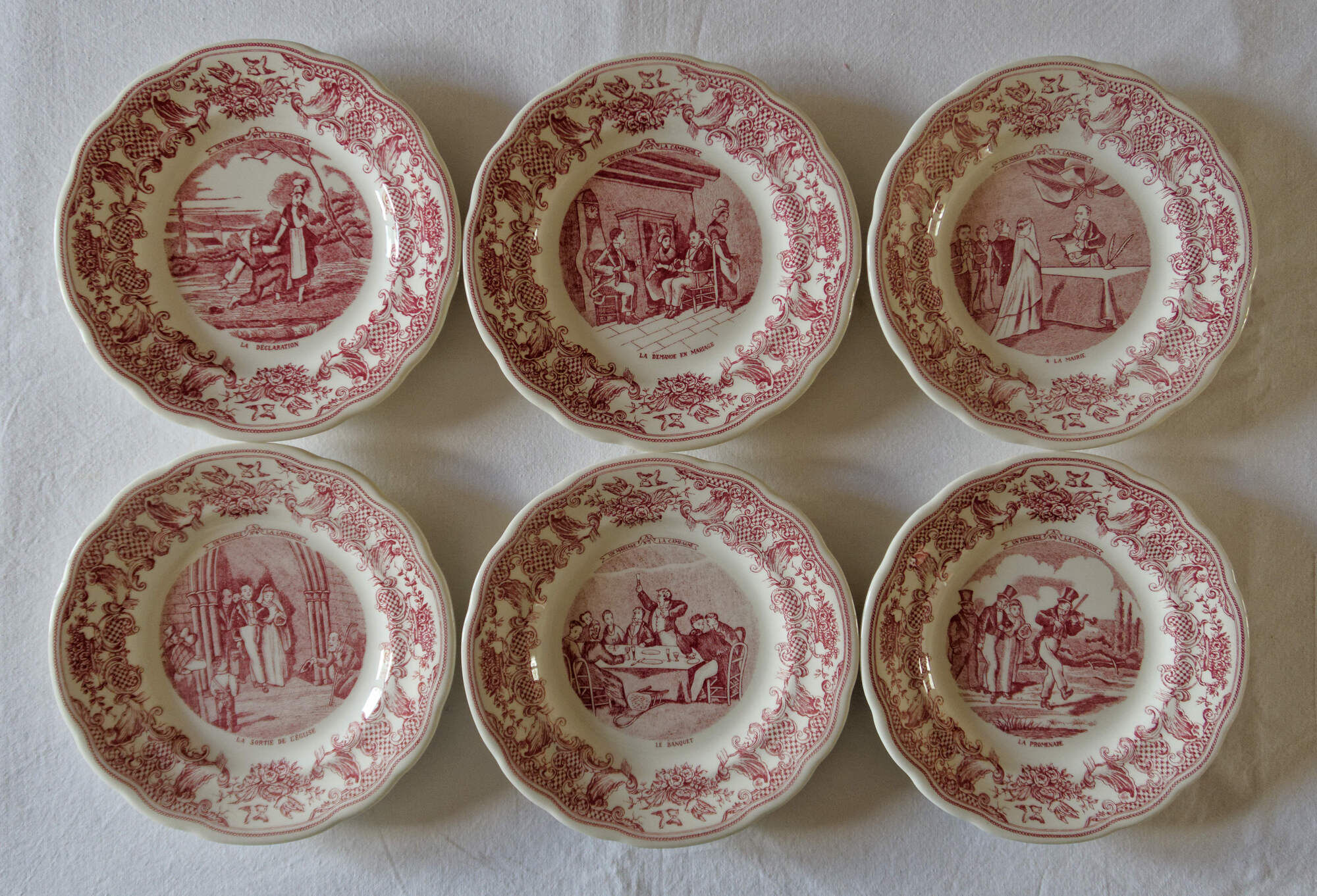Lot 6 plates with dessert Gien "wedding in the countryside"