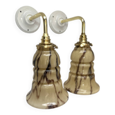 Paire d’appliques murales vintage en opaline marbrée