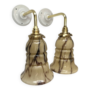 Pair of vintage marbled opaline wall sconces