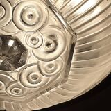 Art Deco Chandelier Sandblasted Pressed Glass, Nickel-plated Bronze 1930