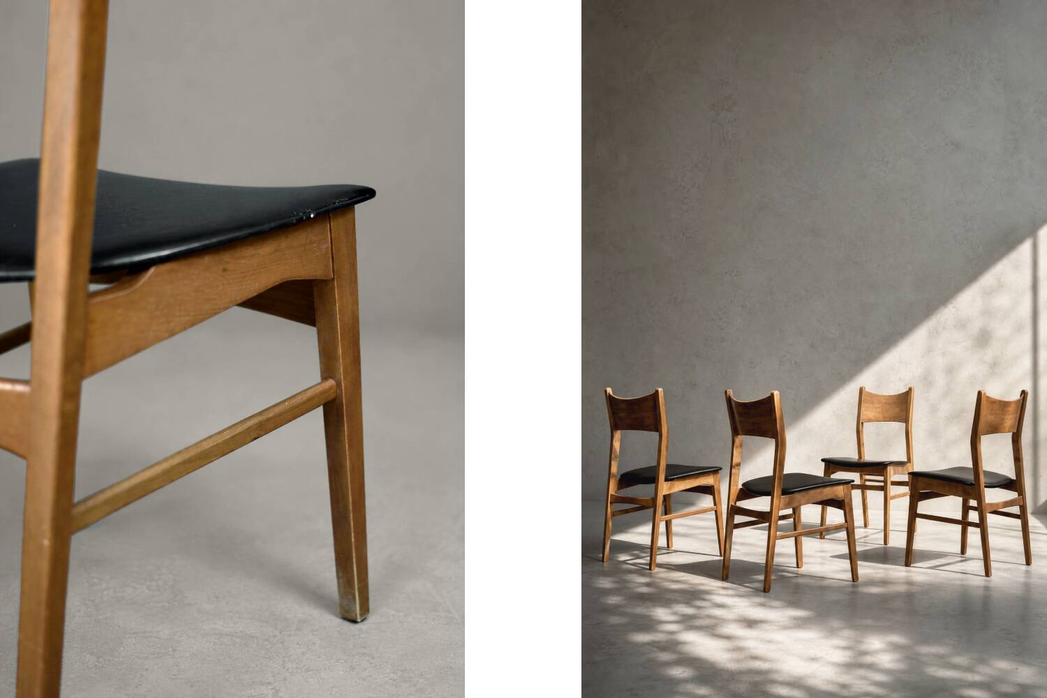 Ensemble de 4 chaises de salle à manger vintage mi-siècle danoise modernes en hêtre et teck.