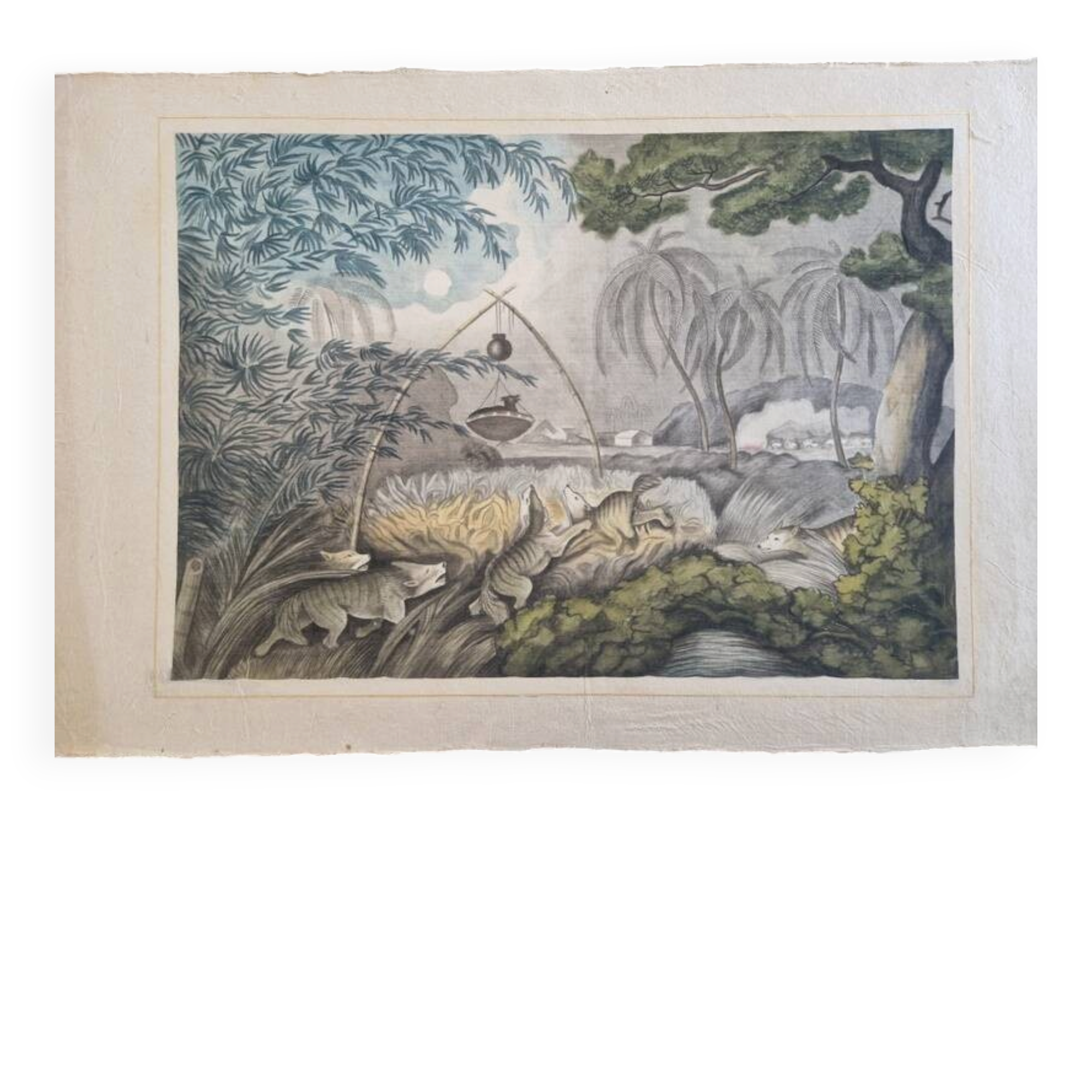La Roche Laffitte (Born in 1943) - Watercolour drawing on silk Wolf trap