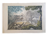 La Roche Laffitte (Born in 1943) - Watercolour drawing on silk Wolf trap