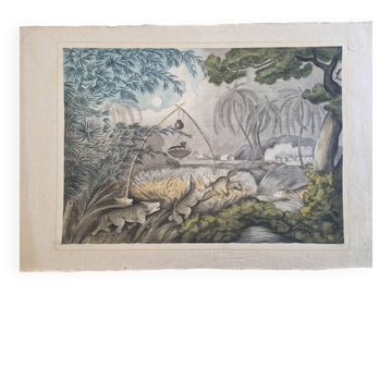 La Roche Laffitte (Born in 1943) - Watercolour drawing on silk Wolf trap