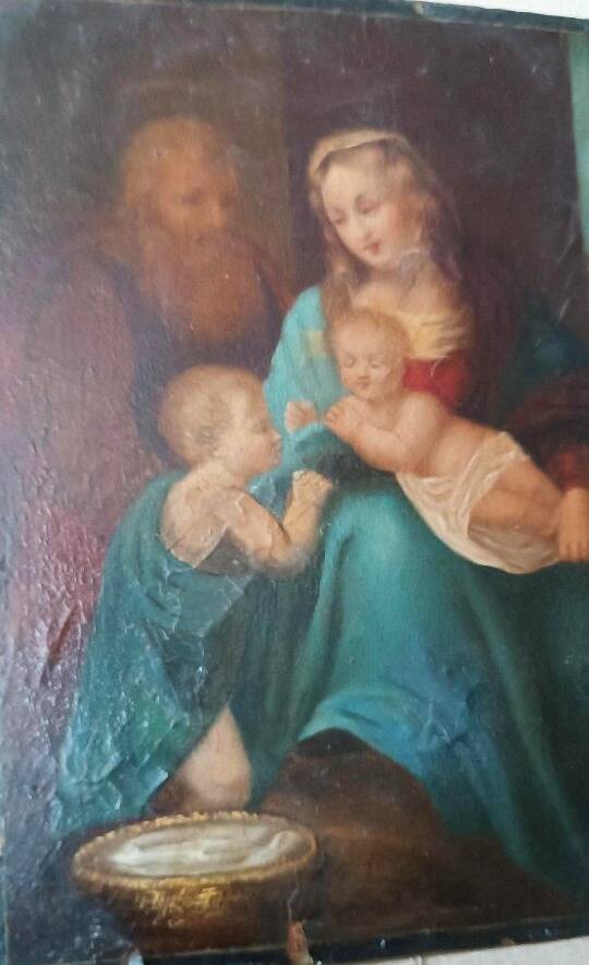 Peinture ancienne sur cuivre - Sainte Famille -