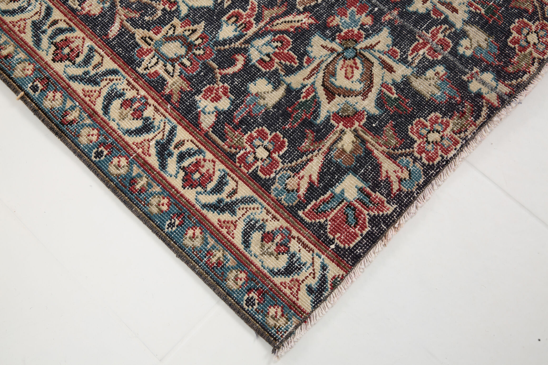 3x12 Persian Navy Blue Runner Rug, 80x378Cm