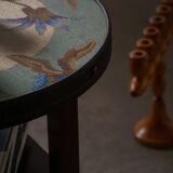 Art Nouveau, round side table with floral glass top, Danish cabinetmaker, 1920s