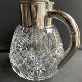 Important jug with ice reserve in cut crystal and silver-plated metal