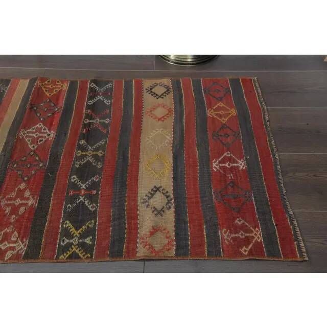 Turkish Kilim Vintage Handmade Wool Runner Rug Orange Gray Runner 66x334