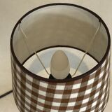Wooden foot lamp brown tartan lampshade, cottage style