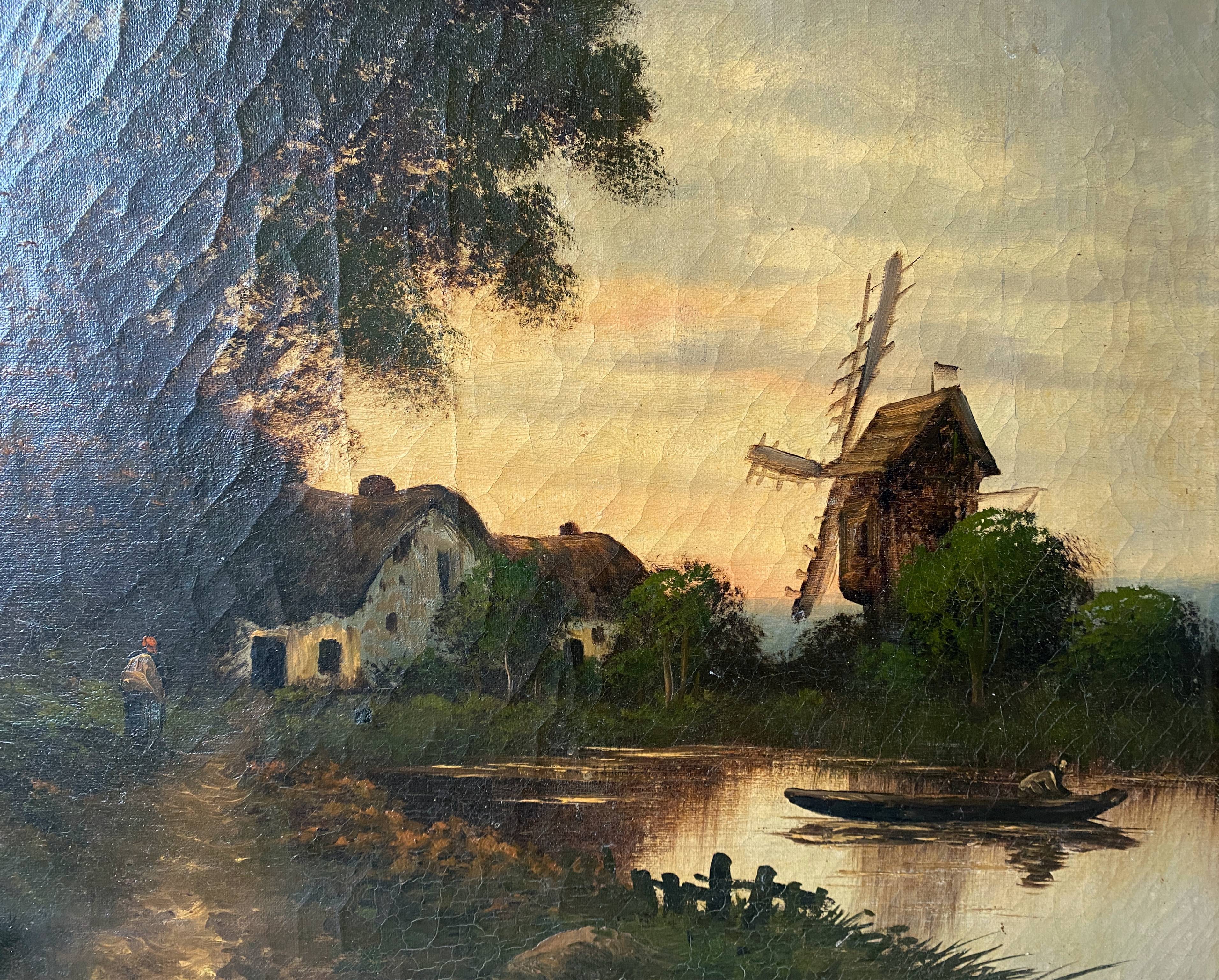 HST painting "Animated landscape at dusk" 19th century