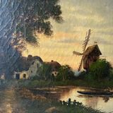 HST painting "Animated landscape at dusk" 19th century