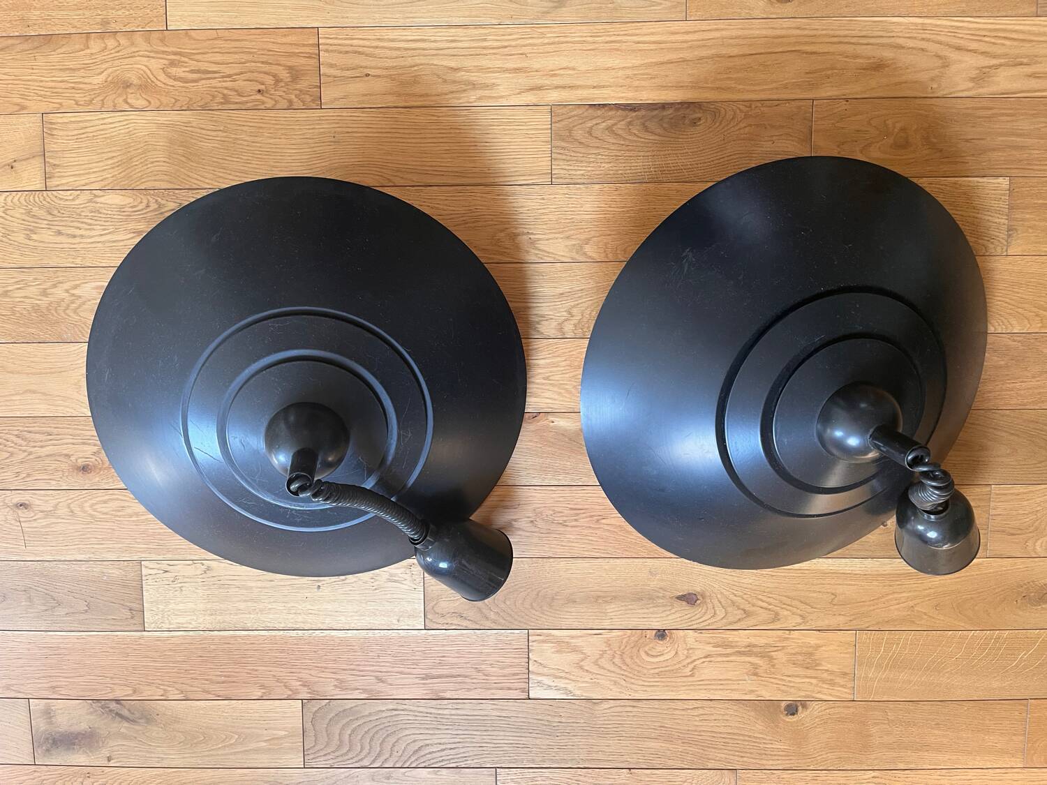 Pair of black metal pendant lights