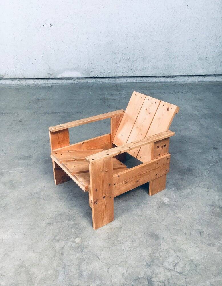 The Stijl Movement Dutch Pine Crate Chair attributed to Gerrit Rietveld, 1960s