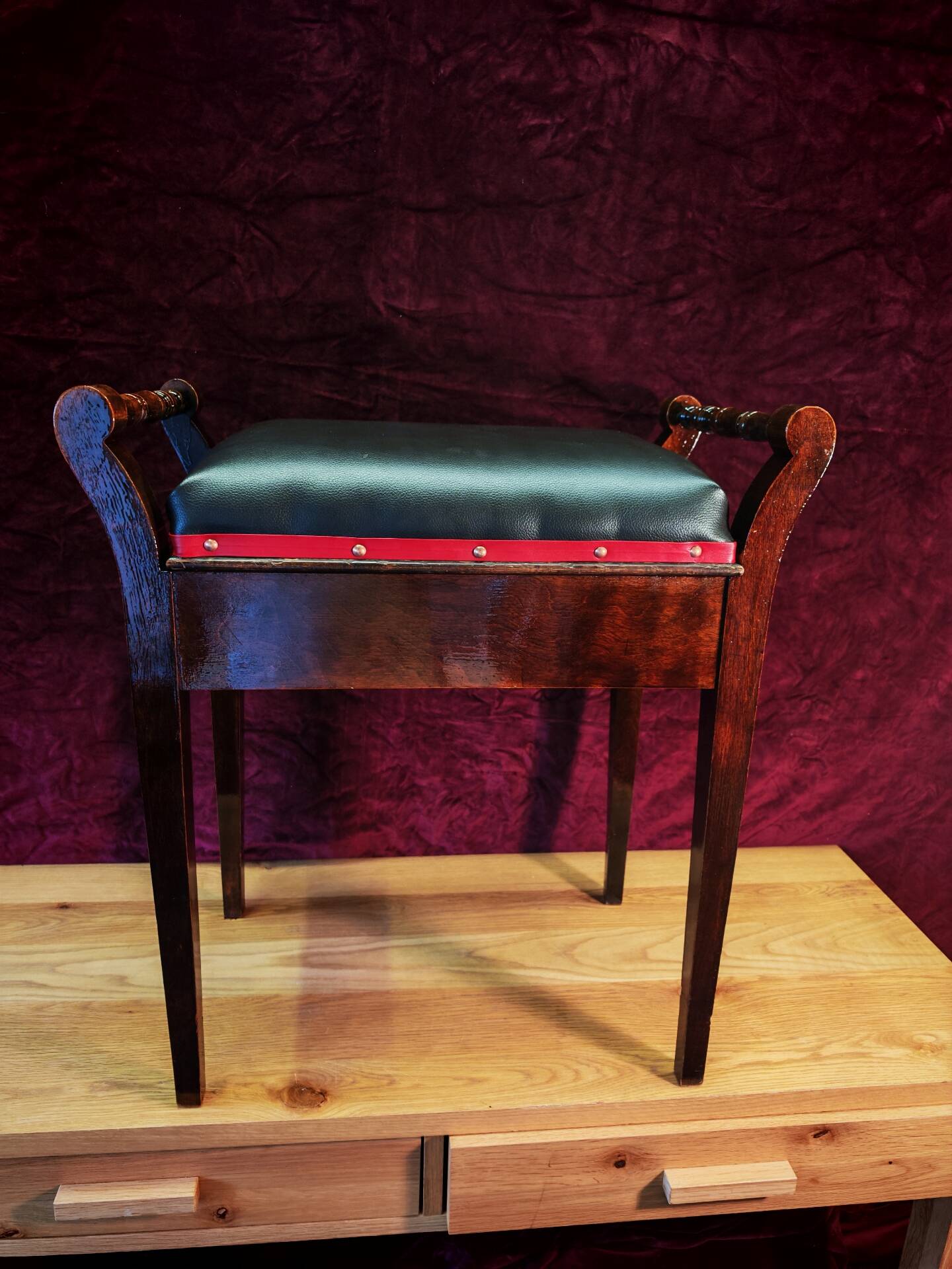 Vintage Single Seat Piano Stool - Refurbished. Soft Brown Leatherette