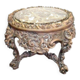 Round carved beechwood table with marble top, Louis XV style
