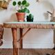Table basse rotin plateau bleu