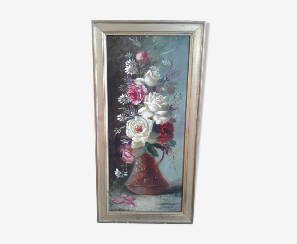 Tableau "nature morte au bouquet de roses et marguerites" 1900