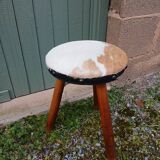 Antique tripod stool in wood and cowhide