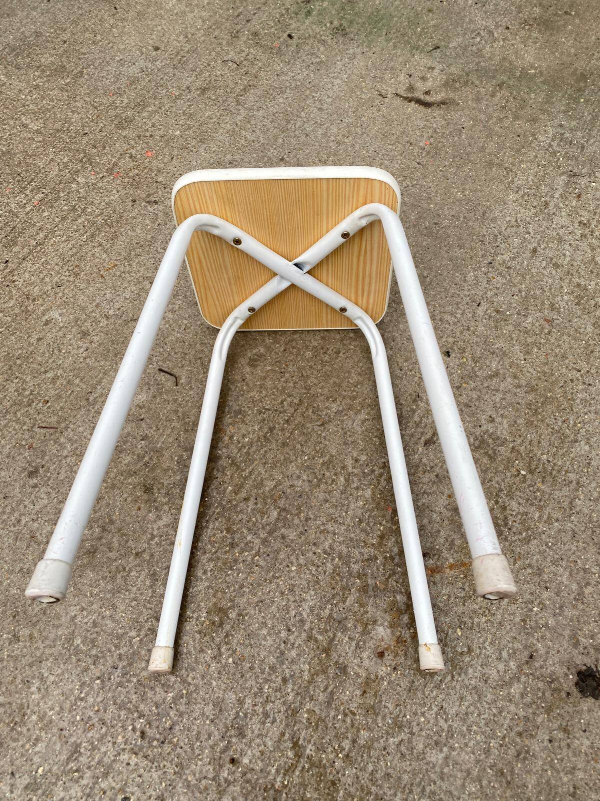 White wood and steel stool