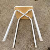 Tabouret bois et acier blanc
