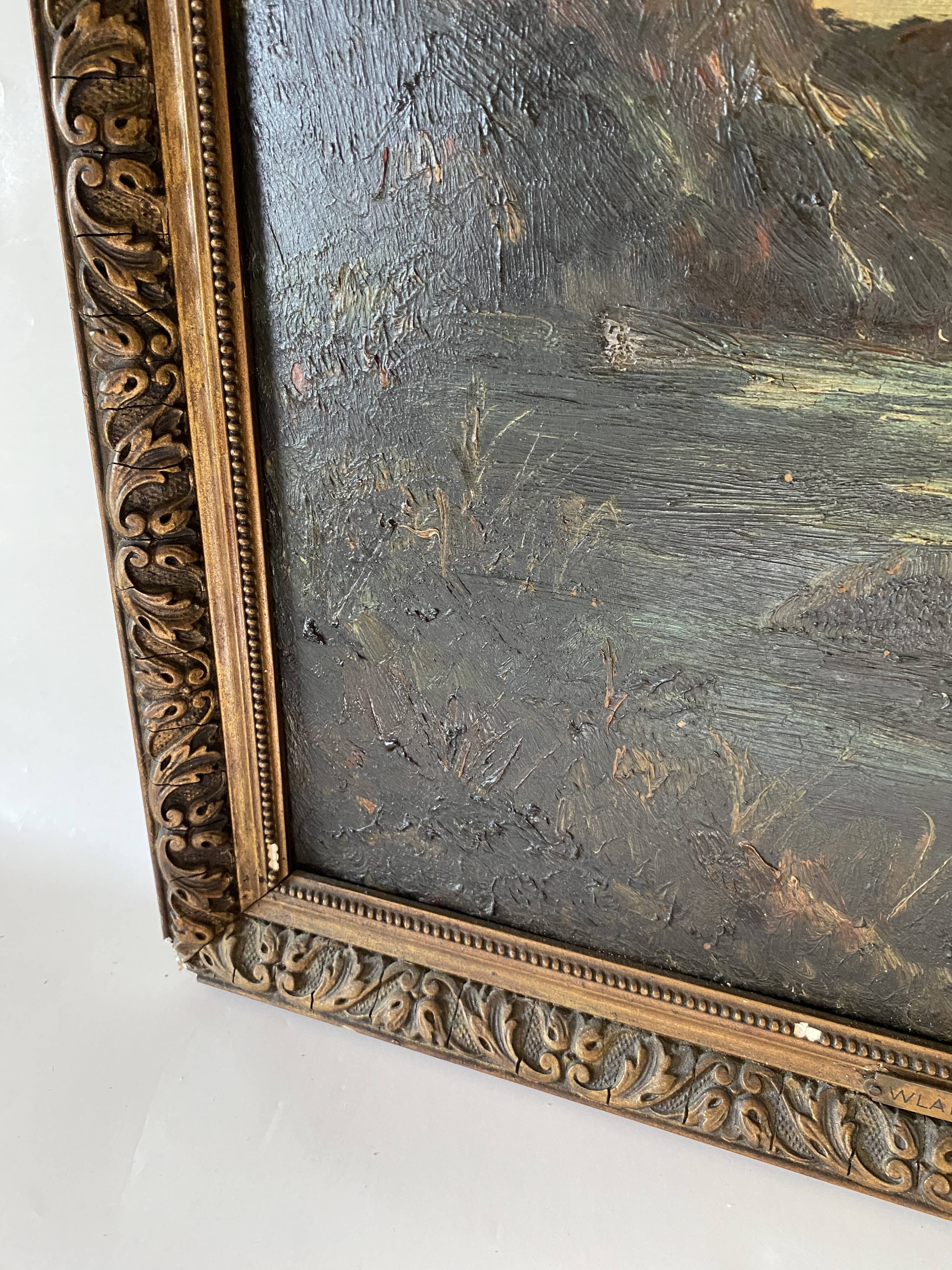 Oil and wood frame, ca 1900