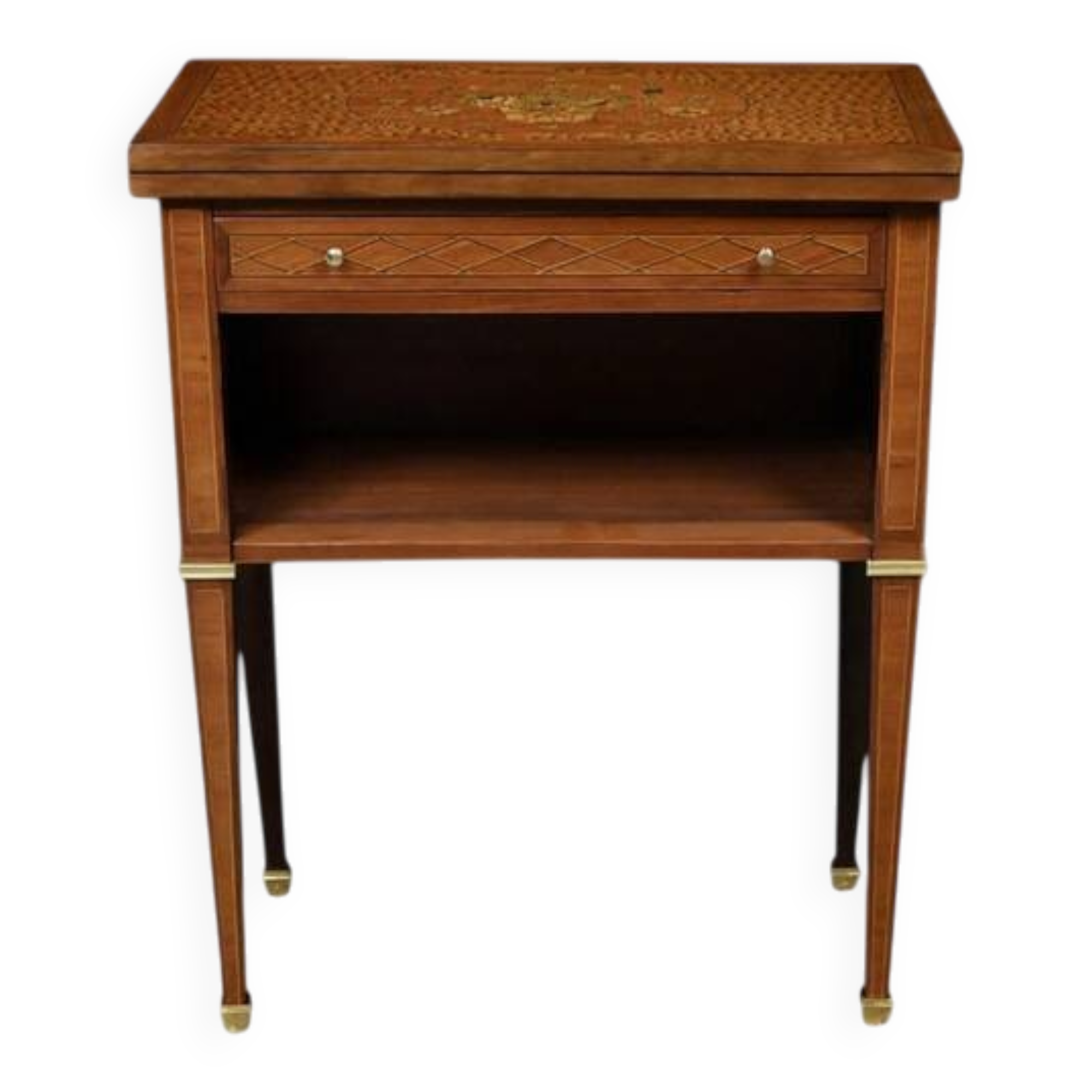 Small game table in marquetry, Louis XVI style – early 20th century