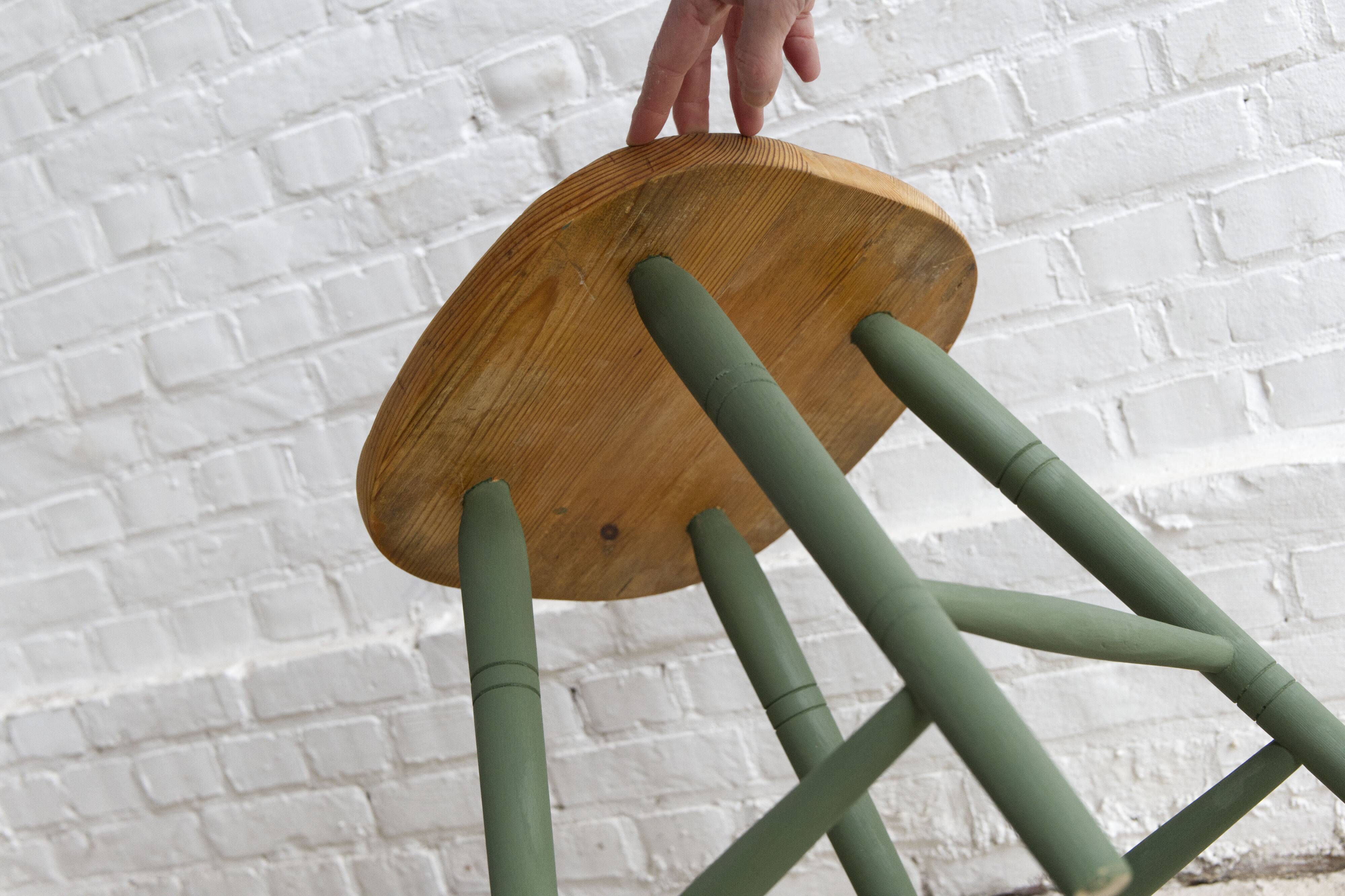 Milk painted pine stool, 1960s