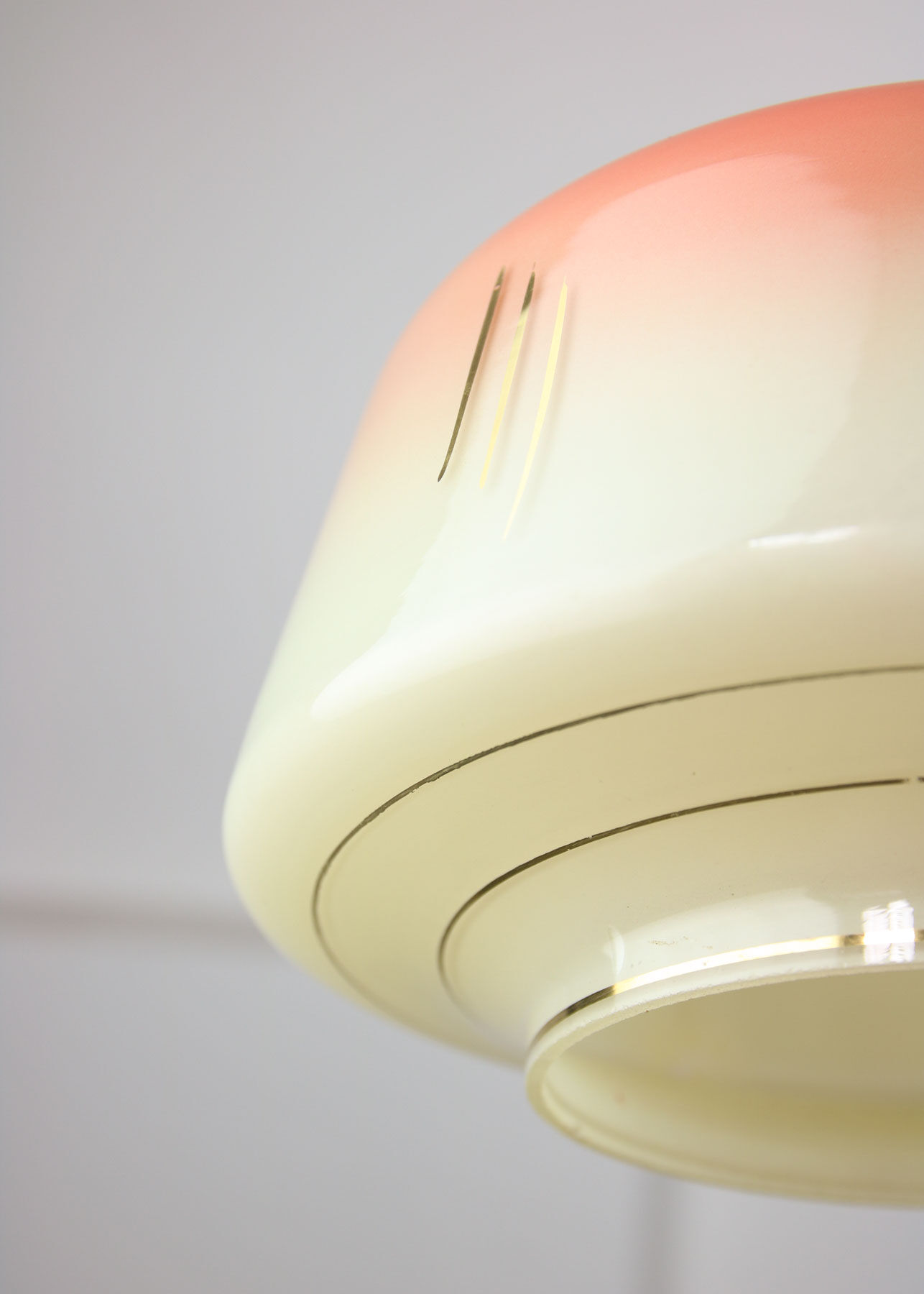 Vintage glass & brass salmon pendant lamp