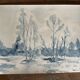 Tableau Aquarelle signé monochrome blue jeans « la forêt bleue »