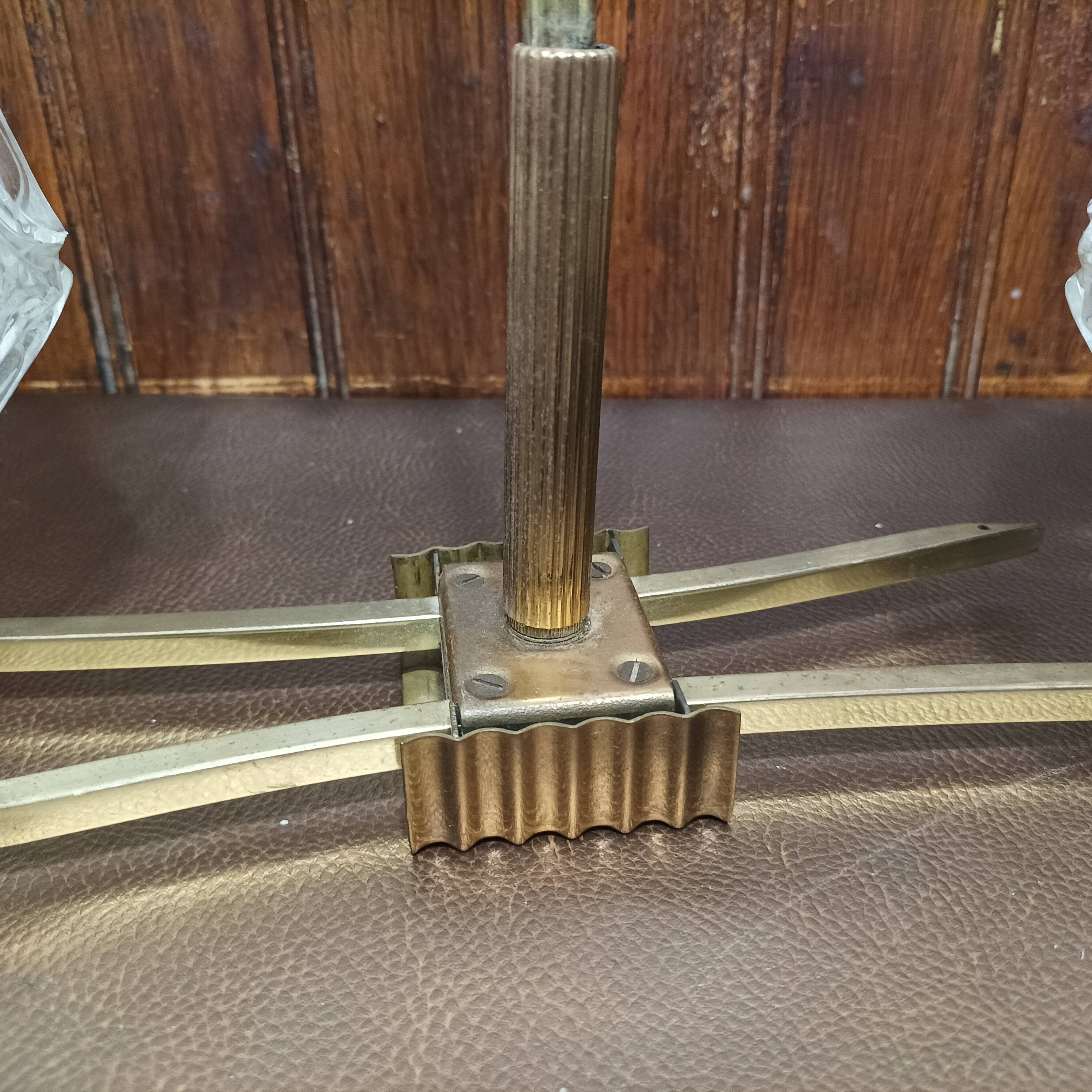 Vintage 1960s glass and brass chandelier from the 50s - 2 branches