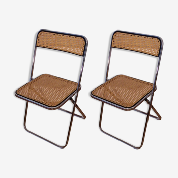 Paire de chaises vintage pliante en chrome et cannage