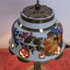 Vintage lamp in brass and ceramic. Flowering tree of life.