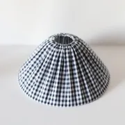Vintage table lamp Hautlalampe: blue Alsace stone base and pleated Vichy shade.