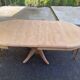 Renovated round extendable dining table with a central wooden leg, 110-210cm.
